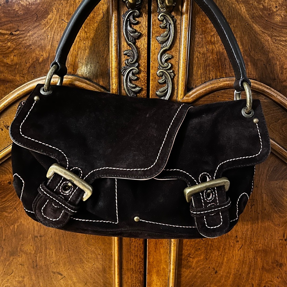 Karl Mannise, made in Italy. Pink and Brown Suede Purse